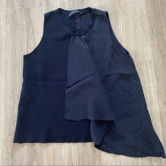 Zara Tops - ⭐️3/$25 Zara Navy Asymmetric Knit Sleeveless Tank Sz S